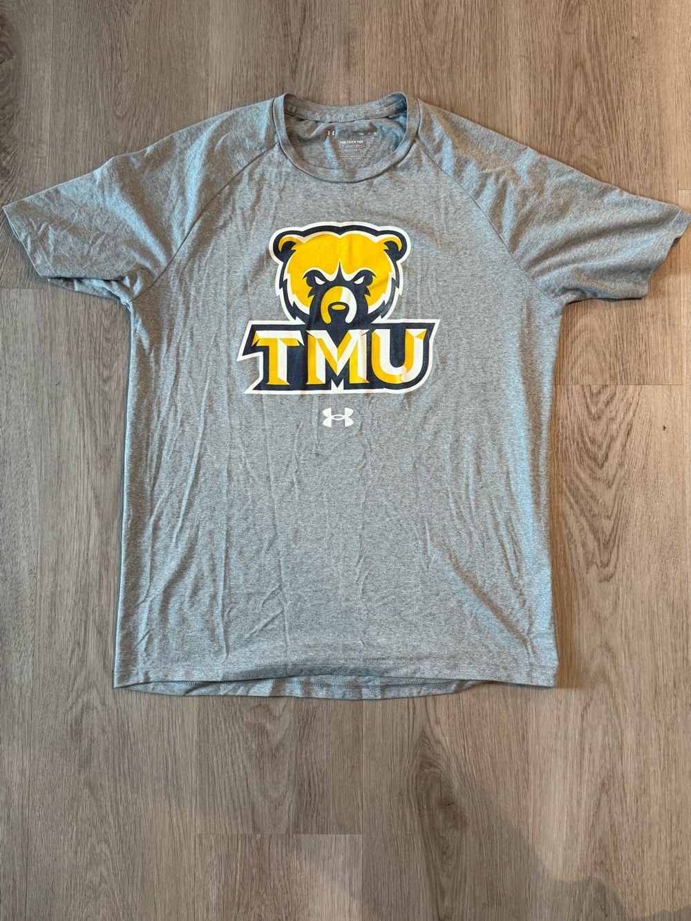 Under Armour Gray Short Sleeve TMU Bear Logo Tee with Yellow Accent